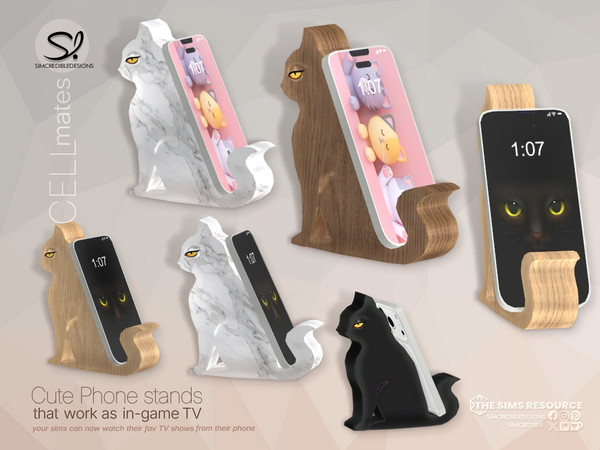 Sims 4 — Cell Mates - phone stands - Cat by SIMcredible! — Cell mates is a set with 8 different models of Cell phone