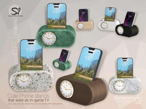 Sims 4 — Cell Mates phone stands - Clock by SIMcredible! — Cell mates is a set with 8 different models of Cell phone