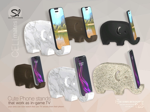 Sims 4 — Cell Mates - phone stands - Elephant by SIMcredible! — Cell mates is a set with 8 different models of Cell phone
