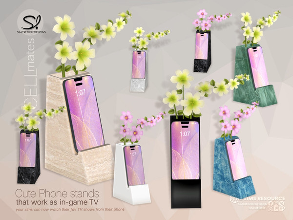 Sims 4 — Cell Mates - phone stands - Flower by SIMcredible! — Cell mates is a set with 8 different models of Cell phone