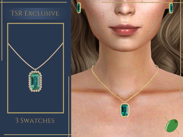 Sims 4 — Emerald Rectangular Necklace by Pitted0live — Large emerald pendant on a gold chain Custom catalog image