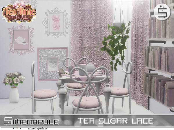 Sims 4 — Tea Sugar Lace by Simenapule — Tea Sugar Lace is an elegant Sims 4 set inspired by the charm of a cozy atelier,