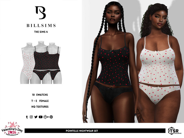 Sims 4 — Pointelle Nightwear Set by Bill_Sims — This set includes a strappy cami top and a pair of panties in a pointelle