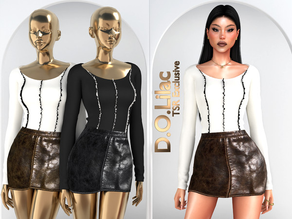 Sims 4 — Edgy Elegance Set DO142 by DOLilac — Includes: (Top + Bottom)