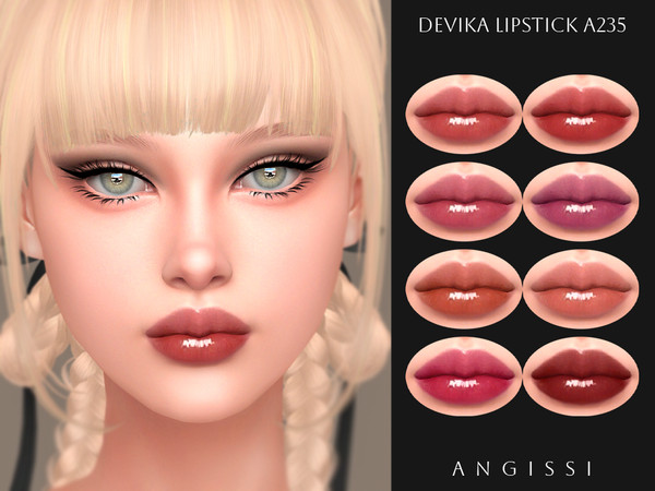 Sims 4 — Devika Lipstick A235 by ANGISSI — PREVIEWS MADE USING HQ MOD 8 colors