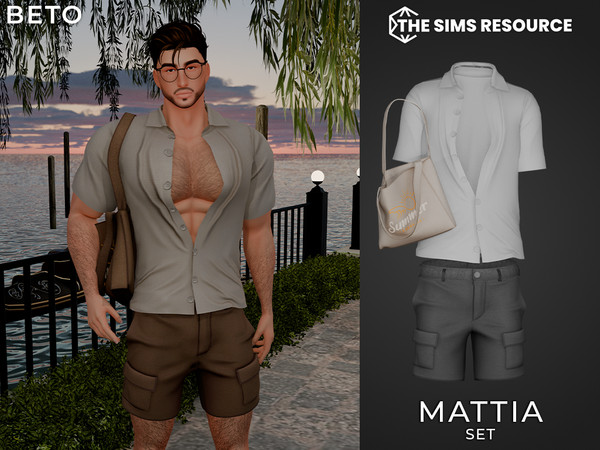 Sims 4 — Mattia (Set) by Beto_ae0 — Men's summer outfit with an accessory bag, enjoy!