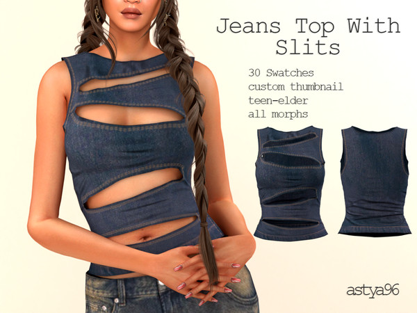 Sims 4 — Jeans Top With Slits by astya96cc — 30 swatches