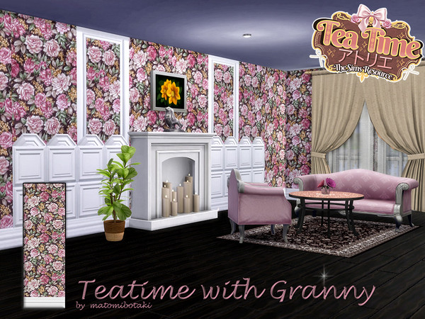 Sims 4 — Teatime with Granny by matomibotaki — Floral wallpaper that creates a friendly and playful atmosphere. Available