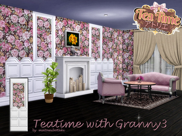 Sims 4 — Teatime with Granny3 by matomibotaki — Floral wallpaper that creates a friendly and playful atmosphere.