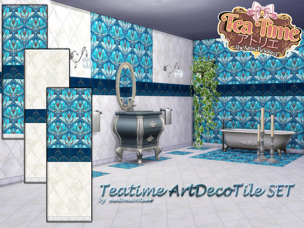Sims 4 — Teatime ArtDecoTile SET by matomibotaki — Elegant Art Nouveau tiles for the bathroom or wherever beautiful tiles