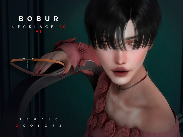 Sims 4 — Leather Choker V1 by Bobur2 — Thin leather Choker for female