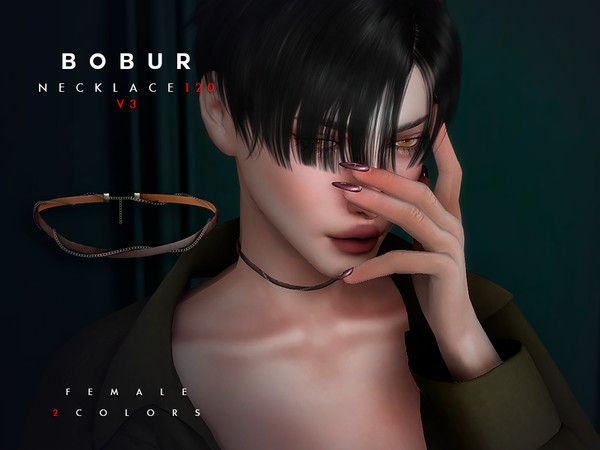 Sims 4 — Leather Choker V3 by Bobur2 — Thin leather choker with wrapped chain for female