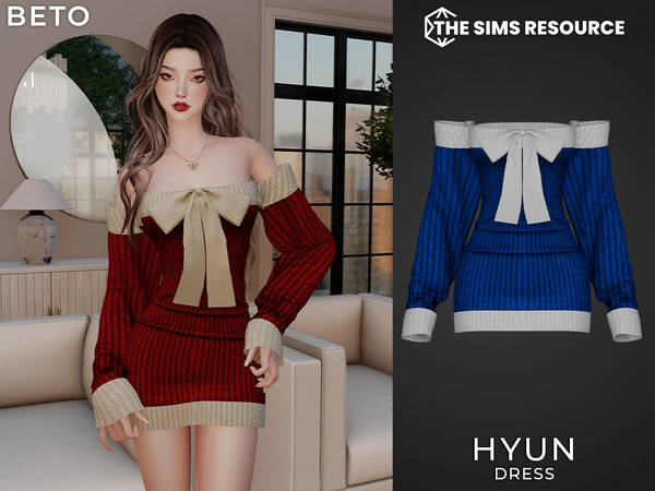 Sims 4 — Hyun (Dress) by Beto_ae0 — A cute dress with a huge bow and lots of colors, enjoy it!