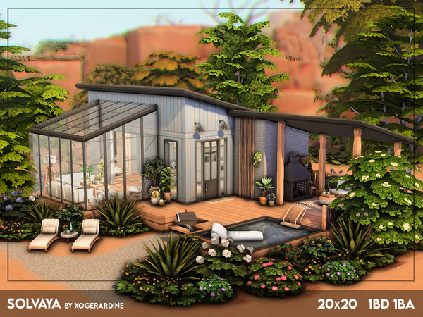 Sims 4 — Solvaya (NO CC) by xogerardine — Small, cozy desert house with a glass living room, which is my favourite part