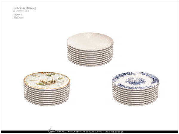 Sims 4 — Marisa - stack of plates by Severinka_ — Delicate beige and deep shades of green combined with natural wood and