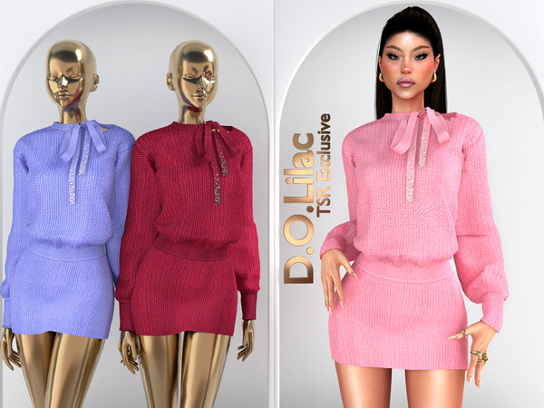Sims 4 — Knit Bow Elegance Set 145 Top 2153 by DOLilac — Includes: (Top + Bottom)