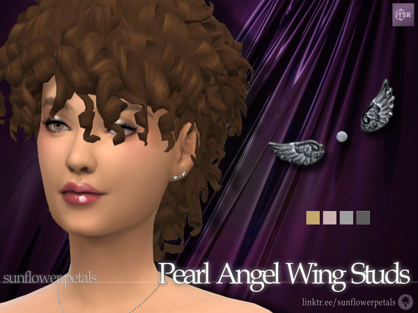 Sims 4 — Pearl Angel Wing Stud Earrings by SunflowerPetalsCC — A set of stud earrings including a pair of angel wings and