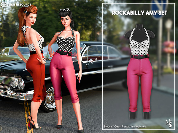 Sims 4 — Rockabilly Amy Clothing Set by WisteriaSims — Add a touch of 1950s rockabilly style to your game with this
