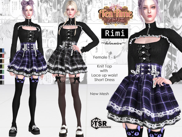 Sims 4 — TEA TIME - RIMI - Short Dress by Helsoseira — Style - Knit bow top with lace up waist short dress