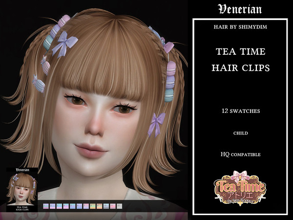 Sims 4 — Tea Time Hair Clips by Venerian CHILD VERSION (For Shimydim Tisane Hairstyle) by Venerian — 12 swatches Found in