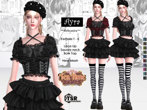 Sims 4 — TEA TIME - ARYA - Blouse by Helsoseira — Style - Lace up, halter strap, ruffles, square neck blouse top