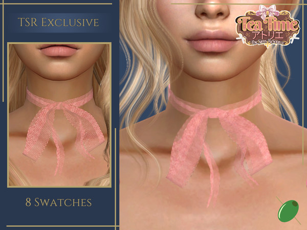 Sims 4 — Tea Time Bow Choker by Pitted0live — Organza bow choker for a cute tea time look Custom catalog image
