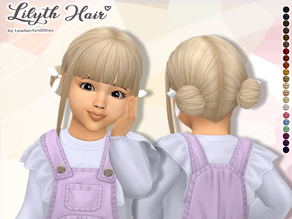 Sims 4 — Lilyth Hair + Bow accessory - Toddler version by Lewbertsn00tles — A delicate hairstyle with two buns and