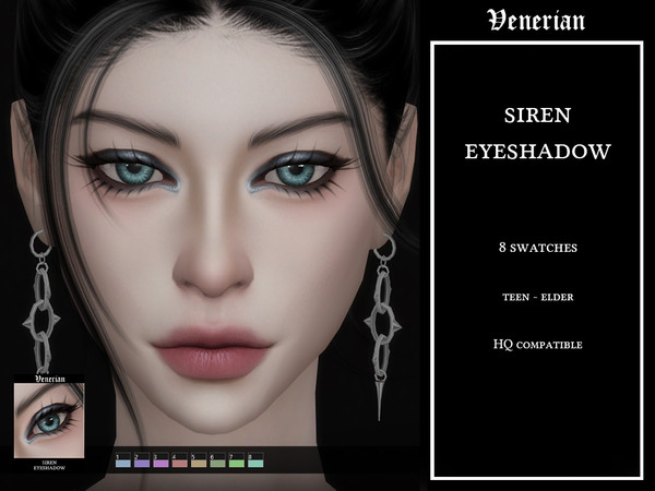 Sims 4 — Siren Eyeshadow by Venerian by Venerian — 8 swatches Teen to elder Feminine fashion choice, no gender or frame