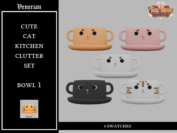 Sims 4 — Cute Cat Kitchen Clutter Set Bowl With Spoon by Venerian by Venerian — dkcnsdlkd