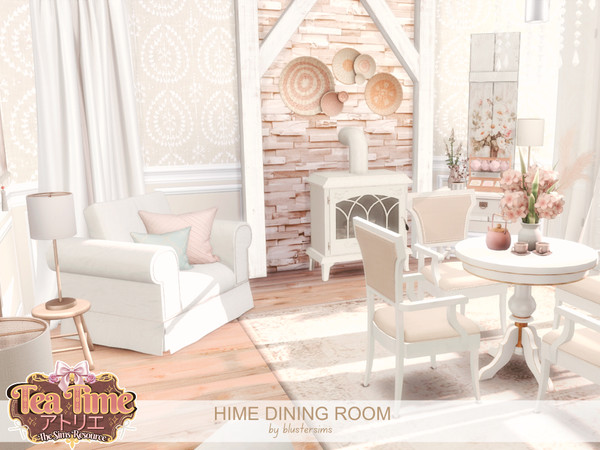 Sims 4 — Hime Dining Room by BlusterSims — Hime Dining Room is a light-filled, pastel-toned space that blends soft