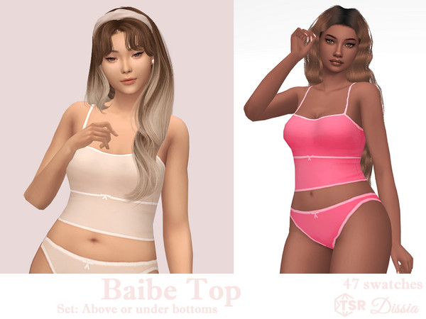 Sims 4 — Baibe Top v2 (Above Bottoms) by Dissia — Sleeveless straps two tone top