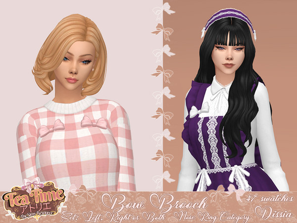 Sims 4 — Bow Brooch (Left) by Dissia — Cute little bow brooch on left, right or both sides