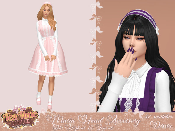 Sims 4 — Marin Head Accessory v1 by Dissia — Maid like headband or headdress with lace and bows