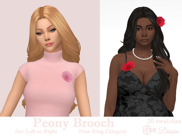 Sims 4 — Peony Brooch (Left) by Dissia — Peony flower brooch for left or right side