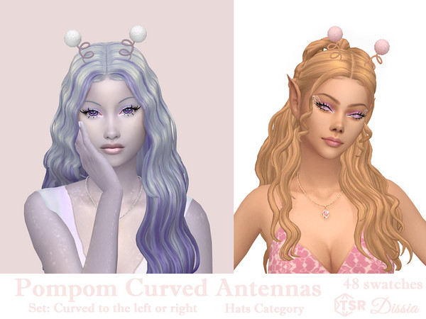 Sims 4 — PomPom Curved Antenna v1 (to the right) by Dissia — Alien antenna curved to the right (v1) or left (v2) with pom