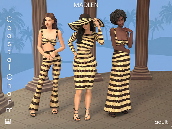 Sims 4 — [Madlen] Coastal Charm Pants by Madlen — Picture yourself exploring quaint alleys in a charming striped set,