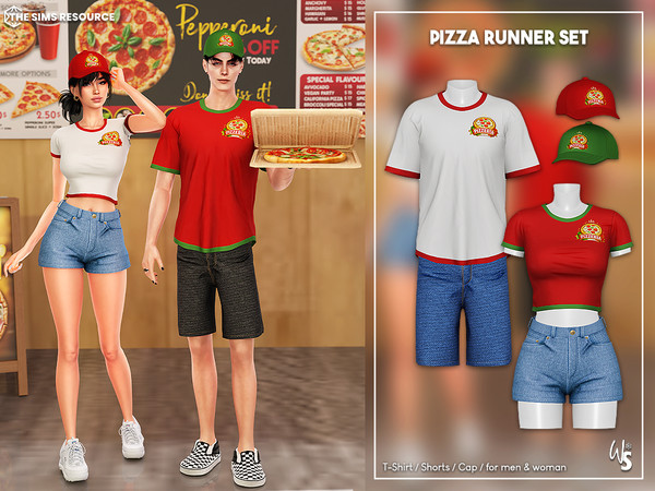 Sims 4 — Pizza Runner Set by WisteriaSims — A cool pizza delivery uniform set for your Sims!