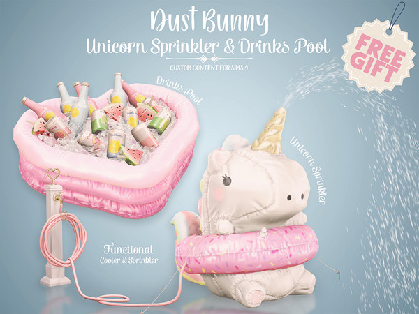 Sims 4 — Dust Bunny Unicorn Sprinkler (Functional) by VentaStudio — Vacation Set (8 Items): Unicorn Sprinkler (1 Swatch)