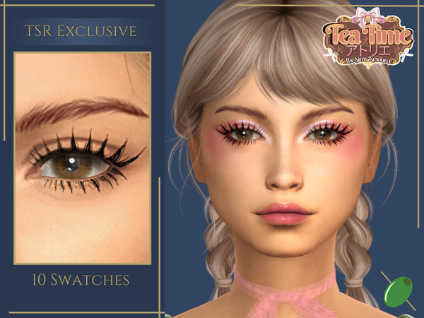 Sims 4 — Tea Time Doll 3D Lashes by Pitted0live — 'Doll like' long pointed 3D eyelashes Top lash only swatches included