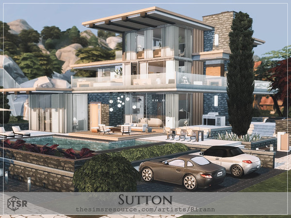 Sims 4 — Sutton - No CC by Rirann — Sutton is a contemporary house with the pool and outdoor lounge areas