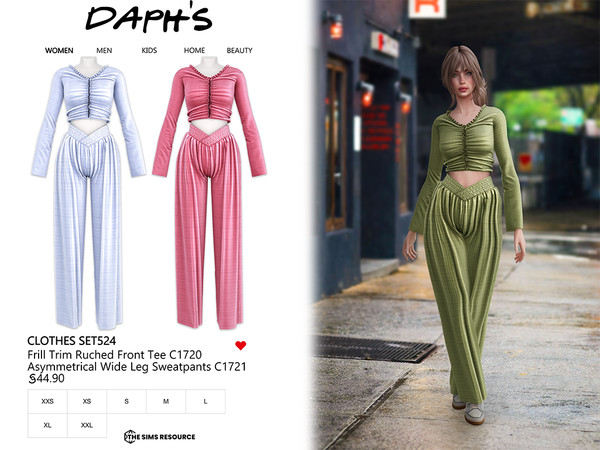 Sims 4 — CLOTHES SET524 by Daph's — A modern two-piece outfit featuring a ruched long sleeve crop top and high-waisted