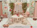 Sims 4 — Tea Time - Helene - dining room by melapples — a cute, floral dining room for tea time. enjoy! 9x6