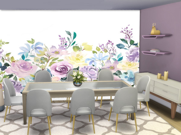 Sims 4 — Tea Time - Serenity Floral Murals by lavilikesims — A floral mural that is infinite, both directions (up and