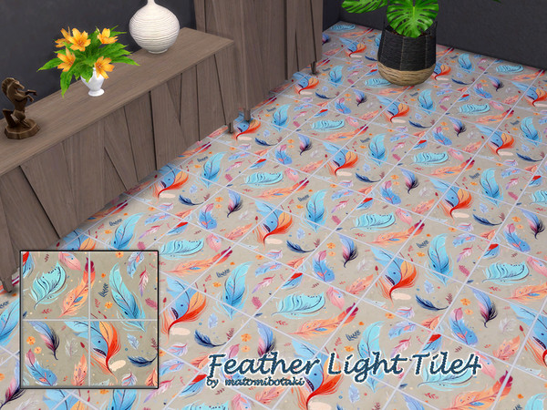 Sims 4 — Feather Light Tile4 by matomibotaki — Tiled floors with the lightness of feather patterns in 4 different
