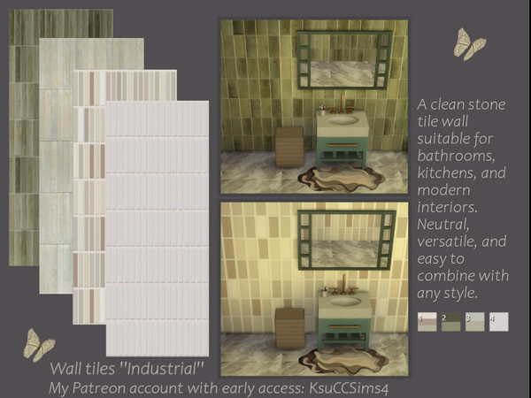Sims 4 — Wall tiles ''Industrial''. by KsuCCSims4 — A clean stone tile wall suitable for bathrooms, kitchens, and modern