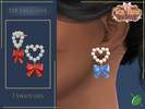 Sims 4 — Tea Time Pearl Heart Earrings by Pitted0live — Pearls in a heart shape with a cute bow drop detail Custom