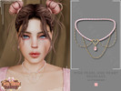 Sims 4 — PATREON- Pink Pearl & Heart Necklace by Glitterberryfly — A necklace with gold strands, pearls and pink