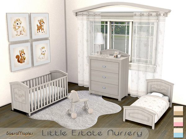 Sims 4 — Little Estate Nursery by SaeraMaples — A nursery set with a regal theme. Includes a matching toddler bed and