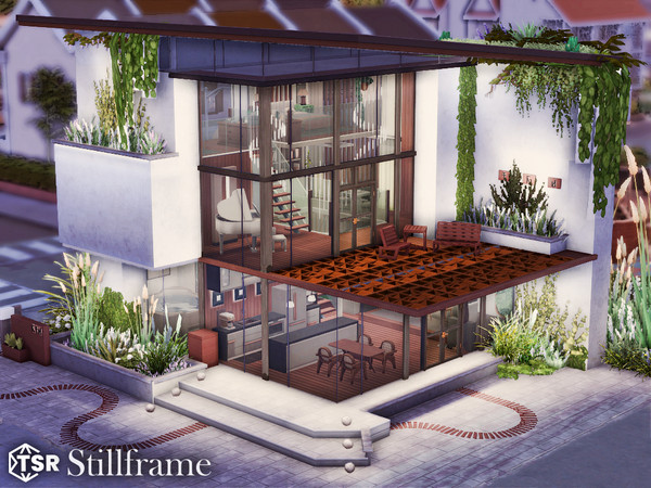 Sims 4 — Stillframe l noCC by simZmora — (!) Yard Charm Kit and Wonderful Playroom are required. A modern glass-front