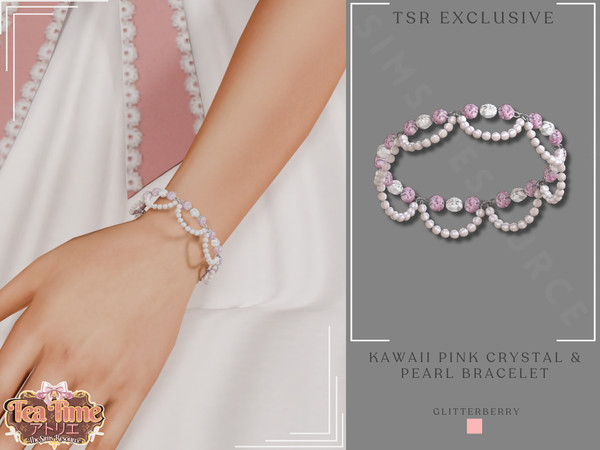 Sims 4 — Kawaii Pink Crystal & Pearl Left Bracelet by Glitterberryfly — Kawaii Pink Crystal & Pearl Left Bracelet